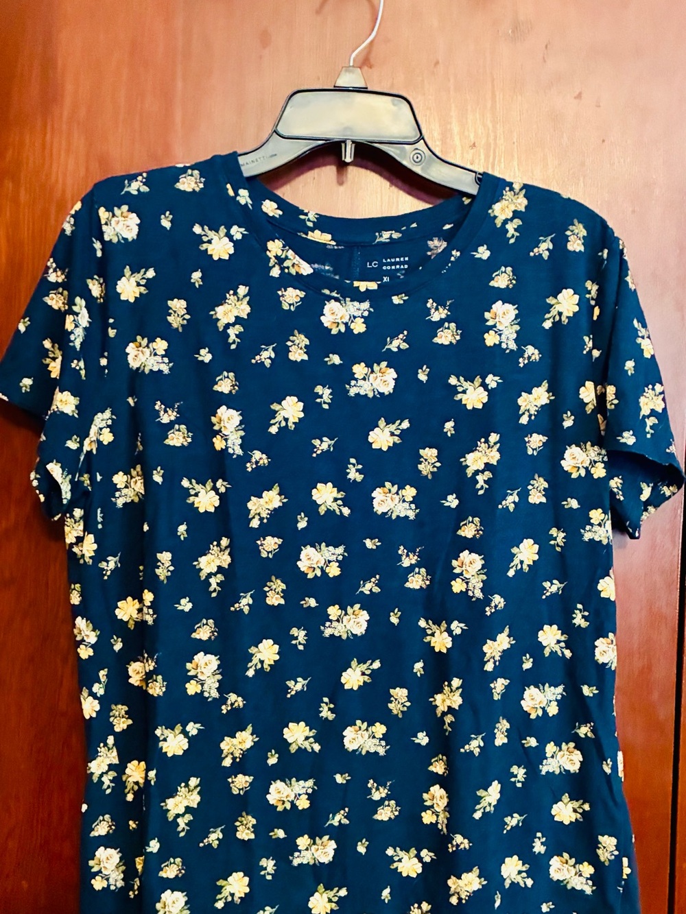 LC Lauren Conrad Navy Blue Short Sleeve Floral Tee
